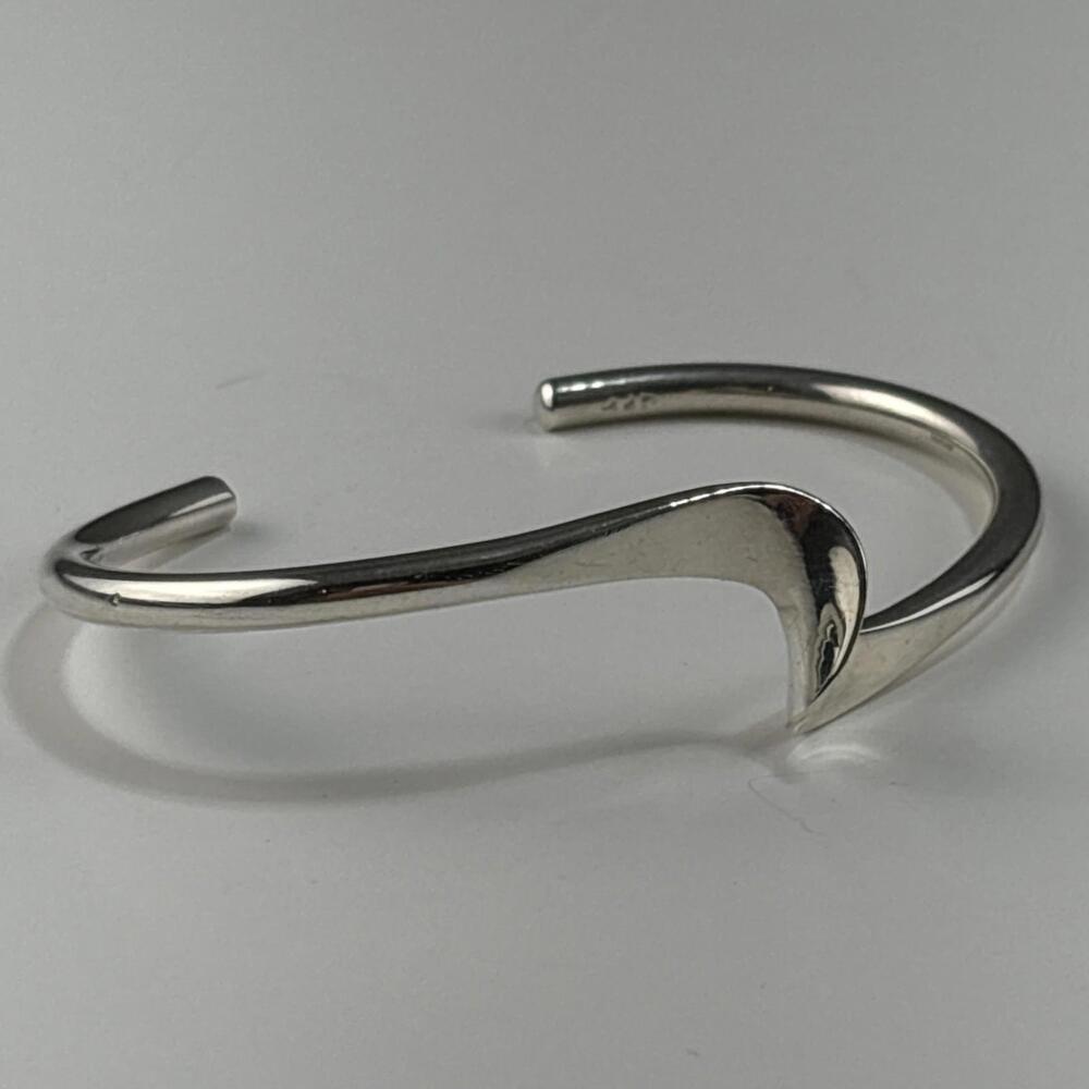 Vintage‎ 925 Sterling Silver Wave Cuff Bracelet Abstract Minimalist Modernist
